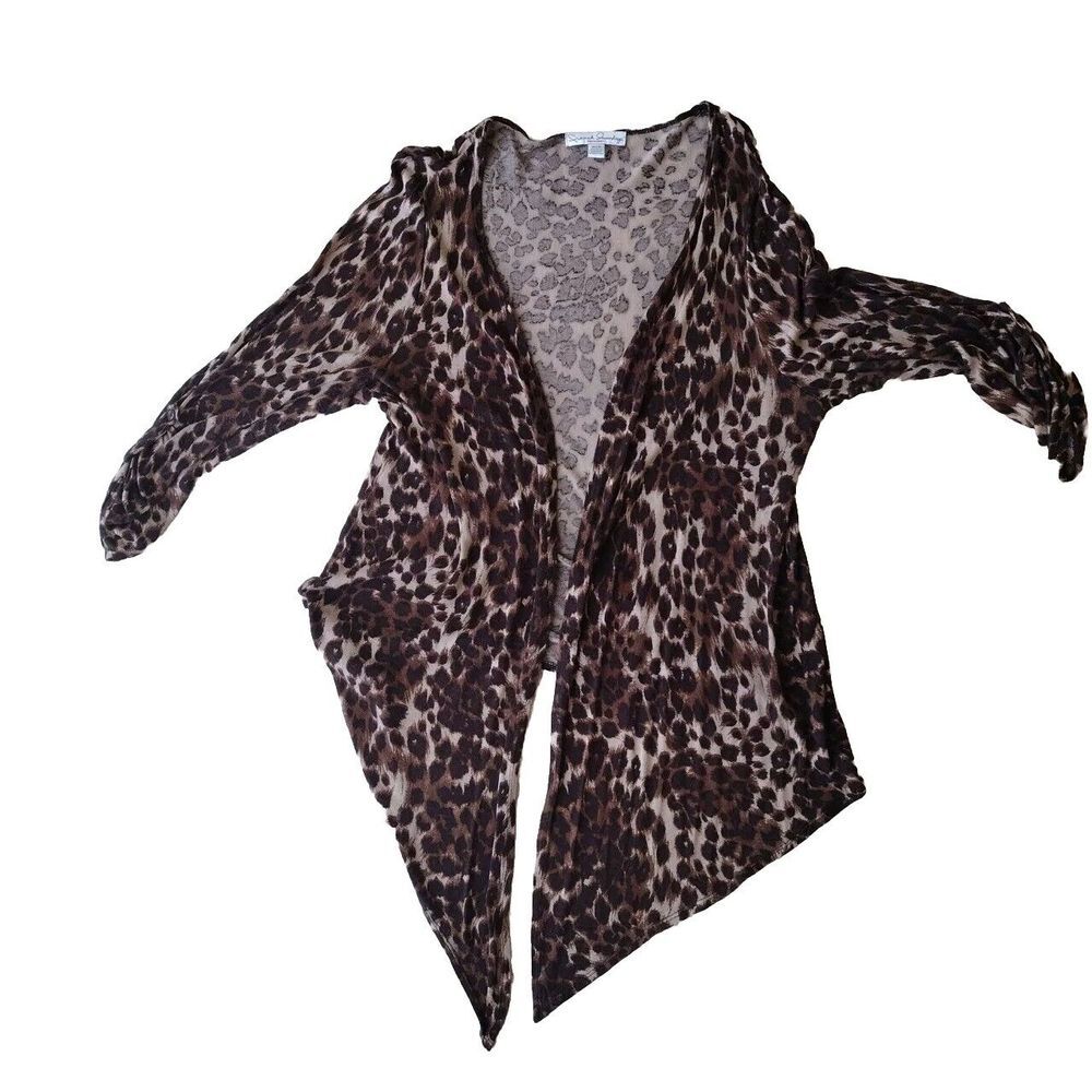 French Laundry Cardigan Women 14/16 Brown Animal Print Open Front Lightweight
